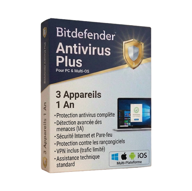 Bitdefender Antivirus Plus (3 appareils, 1 an)