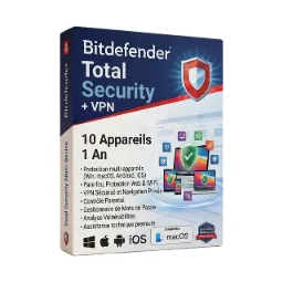Bitdefender Total Security + VPN (10 appareils, 1 an)
