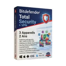 Bitdefender Total Security + VPN (3 appareils, 2 ans)